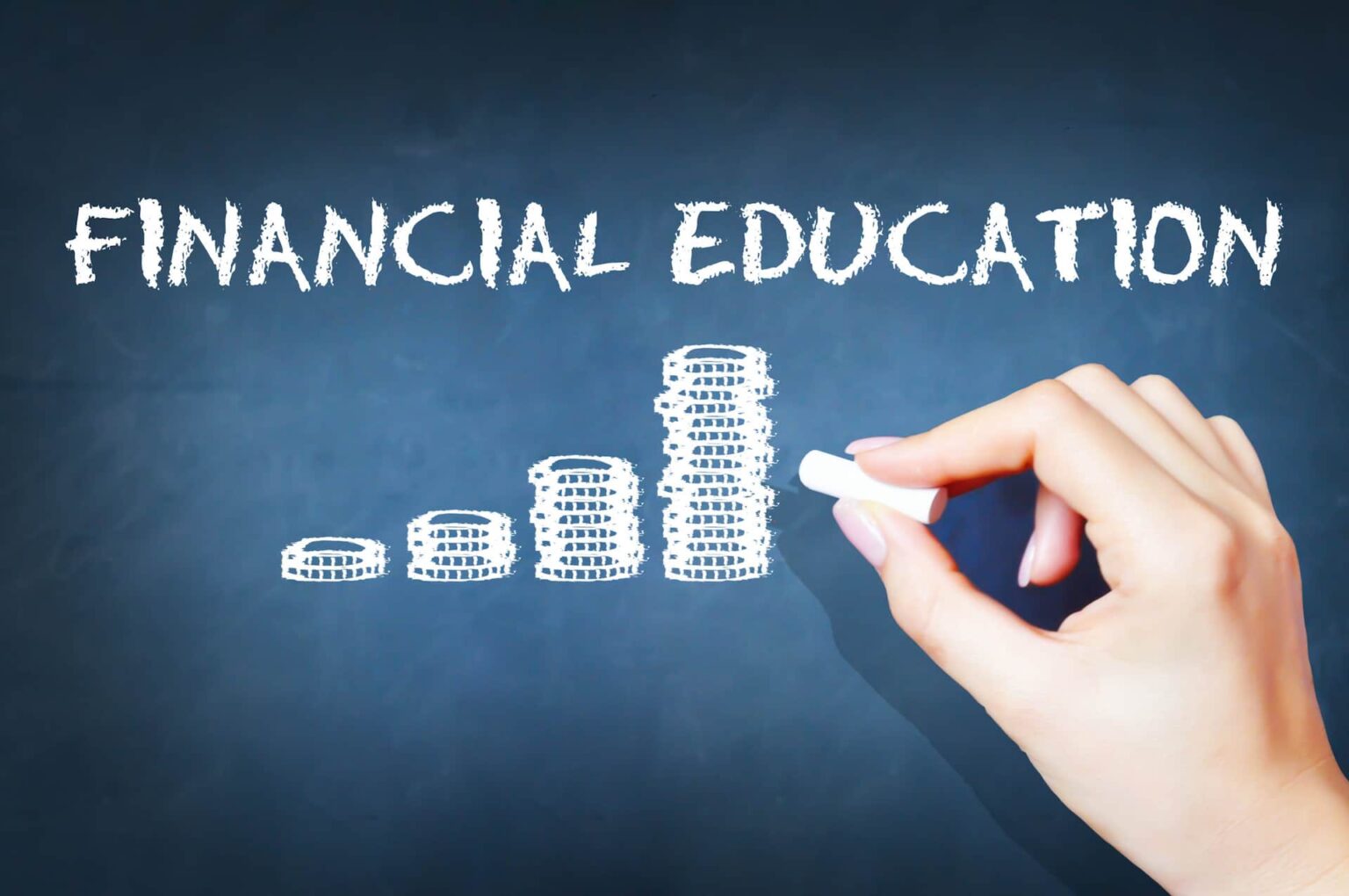 Financial education written on a blackboard.